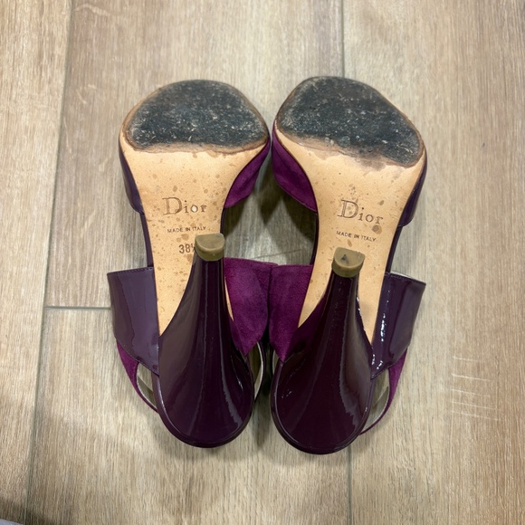 Y2K 🌟CHRISTIAN DIOR🌟 SUEDE PATENT LEATHER OPEN TOE SLING BACK HEEL PURPLE 38.5 - Picture 10 of 13